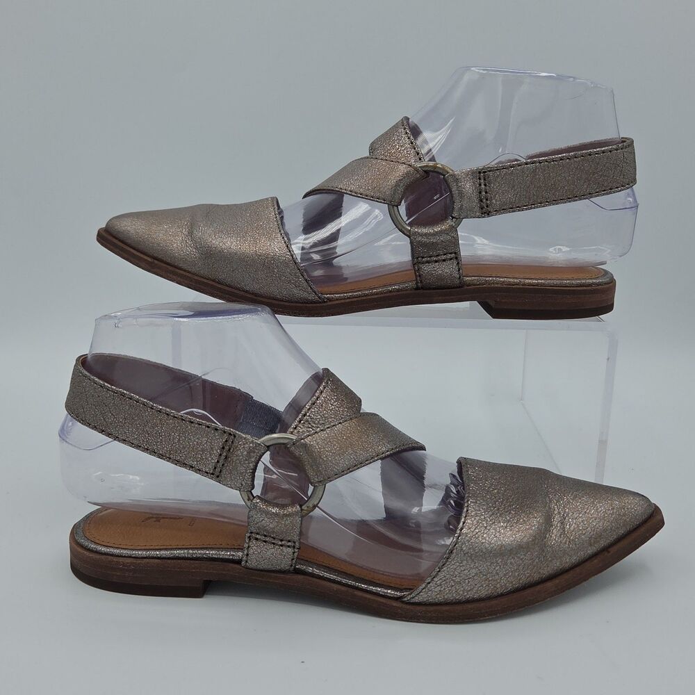 Frye Kenzie Pewter Metallic Leather Pointed Toe Slingback Flats Womens Size 5.5